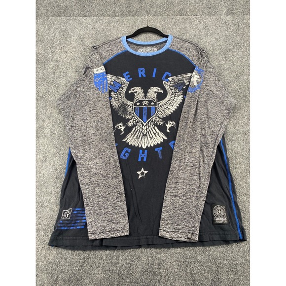 American Fighter Other - American Fighter Long Sleeve Graphic T-Shirt Mens 2XL Black Grey Blue Eagle Flag